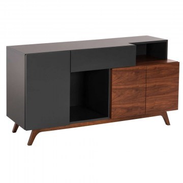 Buffet Preda HM9747 167x28-40x80cm Mdf Dark Grey-Walnut