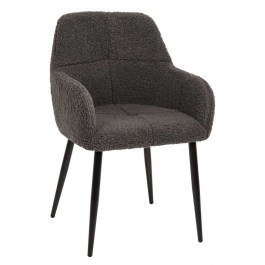 Πολυθρόνα Shelly HM8591.01 57x55x87cm Με Μαύρα Μεταλλικά Πόδια & Ύφασμα Teddy Grey GREY