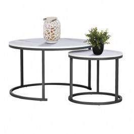 Living Room Table (Set 2Pcs) HM8763.12 D80&D48cm Marble Effect White-Black WHITE-BLACK