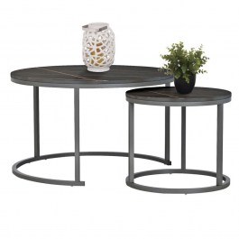 Living Room Table (Set 2Pcs) HM8763.13 D80&D48cm Marble Effect Black BLACK