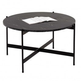 Living Room Table HM9588.01 D80x45cm With Black Metal Base Marble Effect Black BLACK