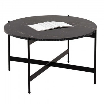 Living Room Table HM9588.01 D80x45cm With Black Metal Base Marble Effect Black