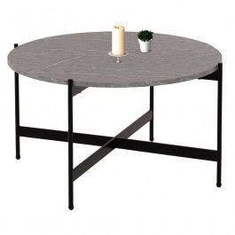 Living Room Table HM9588.02 D80x45cm With Black Metal Base Marble Effect Grey GREY