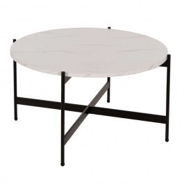 Living Room Table HM9588.05 D80x45cm With Black Metal Base Marble Effect White WHITE