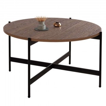 Τραπέζι Σαλονιού HM9588.04 Φ80x45cm Με Μαύρη Μεταλλική Βάση Walnut