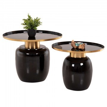 Auxiliary Tables (Set 2Pcs) Frynx HM9662 D60 & D50,5cm Black-Gold