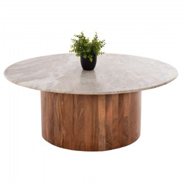 Living Room Table Formel HM9671 D100x40cm From Wood Acacia & Marble Natural-White