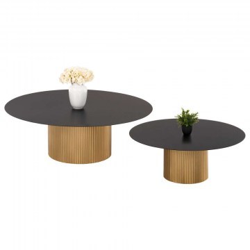Living Room Tables (Set 2Pcs) Clad HM11916 D110x38cm & D80x32cm Metallic Gold-Black