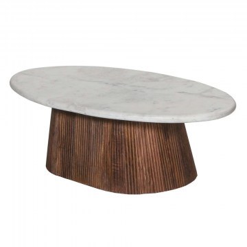 Living Room Table Oval Purger HM9716 120x70x38cm Massif Mango Marble White