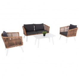 Garden Lounge (Set 4Pcs) Freja HM6057.01 With Cushions White-Beige-Grey WHITE-BEIGE-GREY