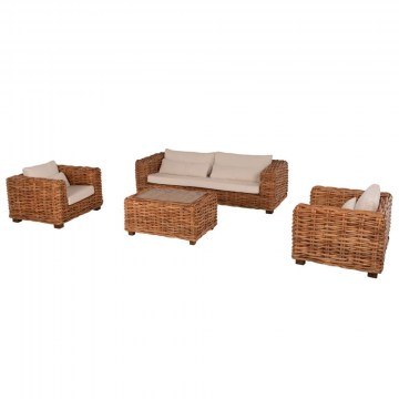 Σαλόνι Κήπου (Σετ 4Τμχ) Tropel HM9656 Με Μαξιλάρια White-Natural