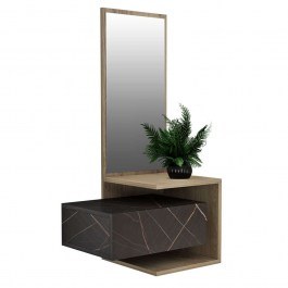 Έπιπλο Εισόδου Με Καθρέπτη Meara HM8984.13 49,1x31,3x90cm Εφέ Μαρμάρου Natural-Black NATURAL-BLACK