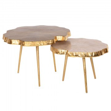 Living Room Tables (Set 2Pcs) Angul HM10708 With Metal Legs Gold-Black-White