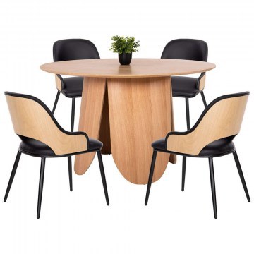 Dinning Room (Set 5Pcs) HM11971 Table Denty & 4 Chairs Delf Oak-Black