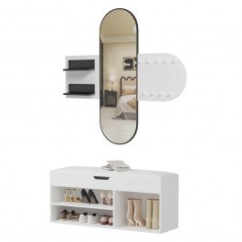 Entrance Hall Furniture With Mirror Cheryl HM21276.01 White-Black WHITE-BLACK