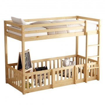 Παιδική Κουκέτα Palykid HM703.01 197x96.5x150cm Τύπου Montessori Με Παρκάκι (Για Στρώμα 90x190cm) Natural