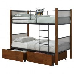 Rayven Bunk Bed HM21119 With 2 Floor Drawers (For Mattress 90x190cm) Black-Walnut