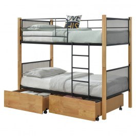Κρεβάτι Κουκέτα Rayven HM21119.02 Με 2 Επιδαπέδια Συρτάρι (Για Στρώμα 90x190cm) Black-Natural NATURAL-BLACK
