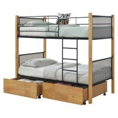 Rayven Bunk Bed HM21119.02 With 2 Floor Drawers (For Mattress 90x190cm) Black-Natural