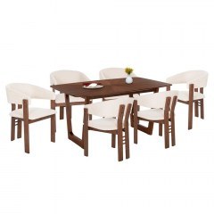 Dining Set Zarra HM21338.01 (Set 7pcs) 180x90x76cm Walnut-Ecru