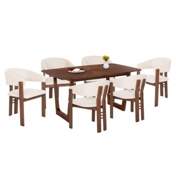 Dining Set Zarra HM21338.01 (Set 7pcs) 180x90x76cm Walnut-Ecru