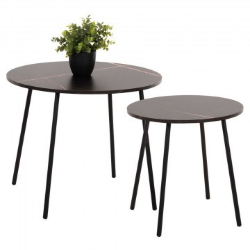 Τραπεζάκια Σαλονιού Στρογγυλά Cupper HM9878.13 (Σετ 2τμχ) Black Marble Effect