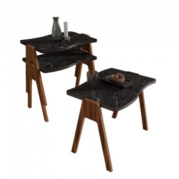 Τραπεζάκια Βοηθητικά Essent HM18175.02 (Σετ 3τμχ) 45x35x40cm Walnut-Black