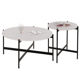 Round Coffee Tables Ronda HM21089.04 (Set 2pcs) 80x45cm, 50x55cm White WHITE
