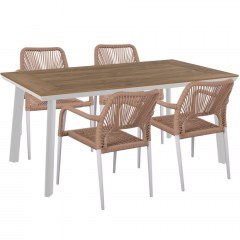 Τραπεζαρία Κήπου Taber (Σετ 5Τμχ) HM10824.01 160x92x72cm Beige-White