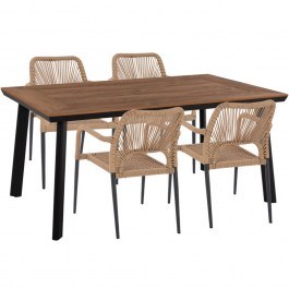 Garden Dining Set Taber (Set 5Pcs) HM10824.02 160x92x72cm Beige-Black BEIGE-BLACK