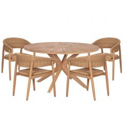 Τραπεζαρία Κήπου Corten (Σετ 5Τμχ) HM10909 Φ140x76cm Natural