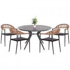 Τραπεζαρία Κήπου Berg (Σετ 5Τμχ) HM21134 Φ126x78cm Dark Grey-Natural