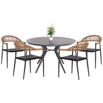 Garden Dining Set Berg (Set 5Pcs) HM21134 D126x78cm Dark Grey-Natural