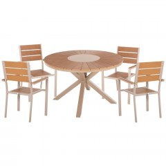 Τραπεζαρία Κήπου Moril (Σετ 5Τμχ) HM21161 Φ150x74cm Champagne-Natural