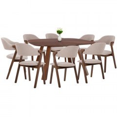 Dining Rider (Set 9Pcs) HM21341 150x150x75cm Walnut-Ecru