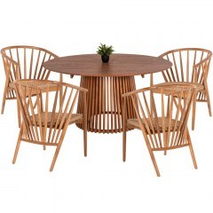Dining Permaine (Set 5Pcs) HM21076.01 D150x75cm Natural