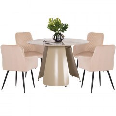 Dining Sedar (Set 5Pcs) HM10868 D120x78cm Marble Effect Cream