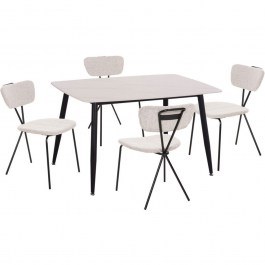 Dining Raven (Set 5Pcs) HM21067.01 120x70x73cm Marble Effect White WHITE