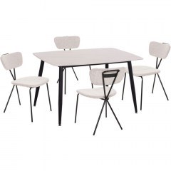 Dining Raven (Set 5Pcs) HM21067.01 120x70x73cm Marble Effect White