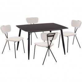 Dining Raven (Set 5Pcs) HM21067.02 120x70x73cm Marble Effect Black-White BLACK-WHITE
