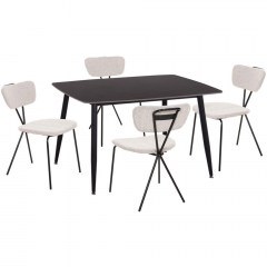 Dining Raven (Set 5Pcs) HM21067.02 120x70x73cm Marble Effect Black-White