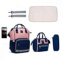 Τσάντα Μωρού Με Αλλαξιέρα B-281 (Σετ 5τμχ) 40x28x22cm Blue-Pink Lequeen BLUE-PINK