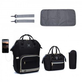 Τσάντα Μωρού Με Αλλαξιέρα B-282 (Σετ 5τμχ) 40x28x22cm Black Lequeen BLACK