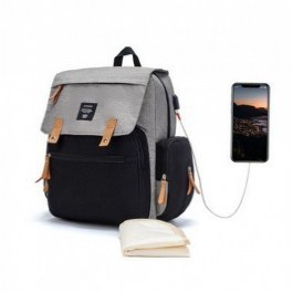 Τσάντα Μωρού Πλάτης B-631 39x35x25 Με Αλλαξιέρα Και USB Black-Grey Lequeen Black-Grey