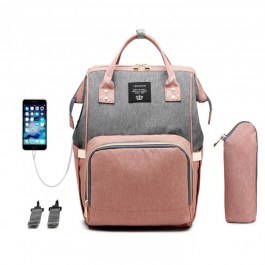 Τσάντα Μωρού Πλάτης B-627 Με Ισοθερμική Θήκη Και USB 26x16x43cm Pink-Grey Lequeen PINK-GREY
