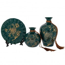 Βάζα Με Πιάτο (Σετ 3Τμχ) 88568 Petrol PETROL