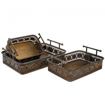 Trays With Handles (Set of 3) 89286 31.5x21x11/24x16x11cm Black