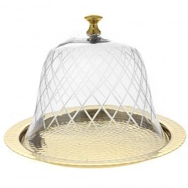 Δίσκος Με Γυάλινη Καμπάνα 83064 30x25cm Clear-Gold CLEAR-GOLD