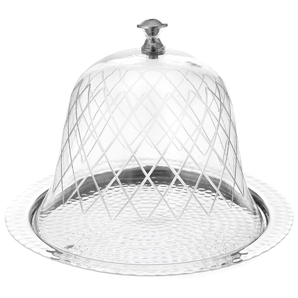 Δίσκος Με Γυάλινη Καμπάνα 83065 30x25cm Clear-Silver