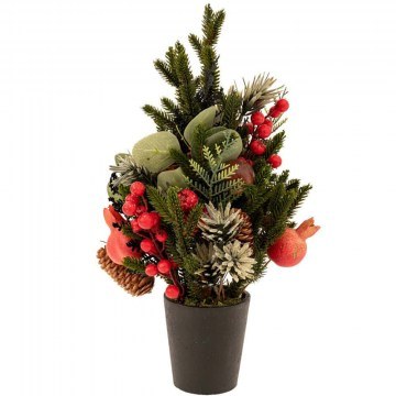 Christmas Plant In Pot With Pomegranate & Pine Cone 91022 43cm Multi